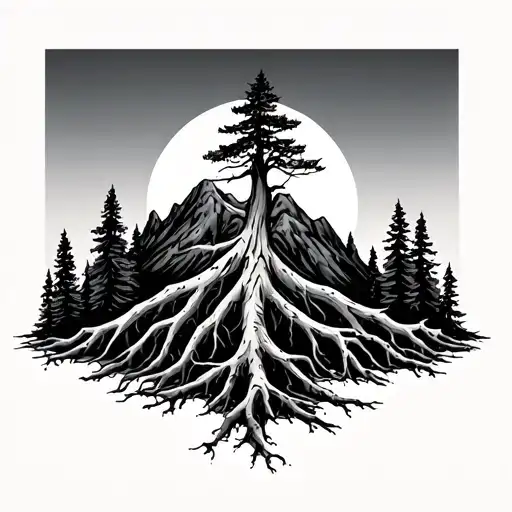 Mountain And Tree Roots
