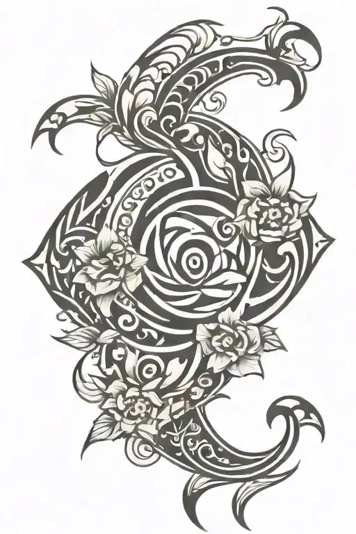 Tribal Aqaurius Symbol With Flowers