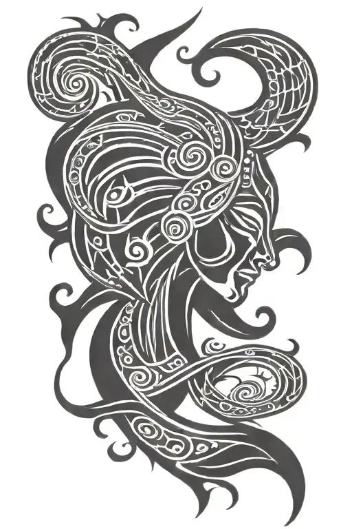 Tribal Aquarius Symbol With A Silhouette