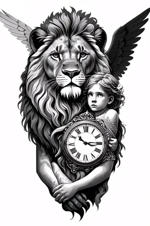 Lion With Timepiece And An Angel