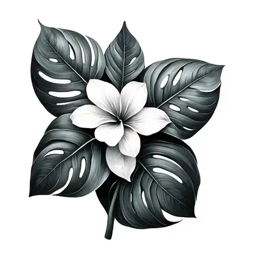 Realistic Monstera Leaf With Flower Of Life Inside