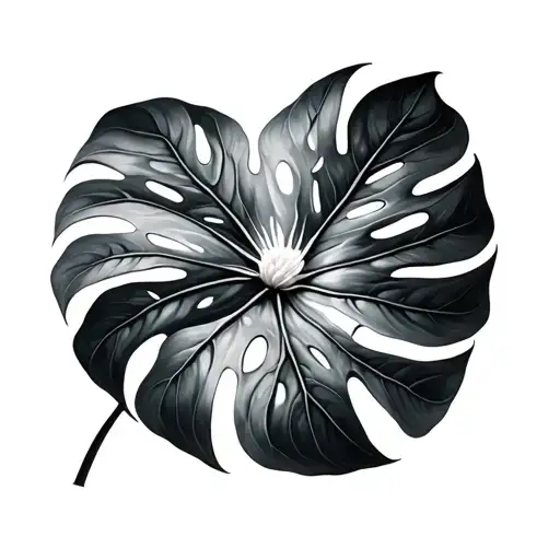 Realistic Monstera Leaf With Sacred Geometry Flower Of Life Inside