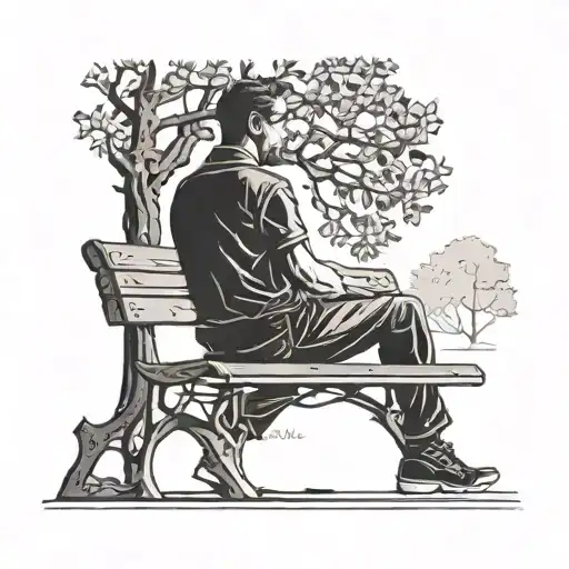 Silhouette Of Man Sitting On Park Bench Next To A Tree