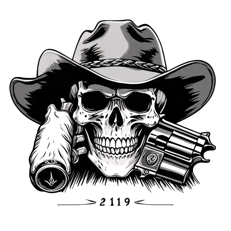 Skull Cowboy Hat 2 1911 Gun In Both