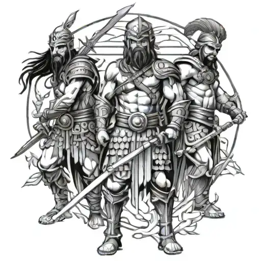 Two Male Warriors And One Female Warrior