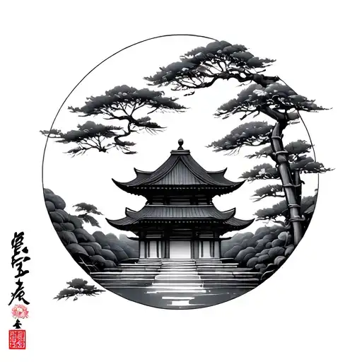 Samurai Bamboo Temple Trees Flowers