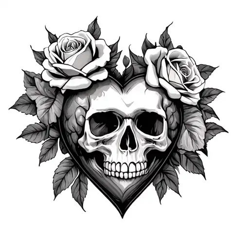 Heart With Skull And Dead Roses End Of The Initial Lg Black And White