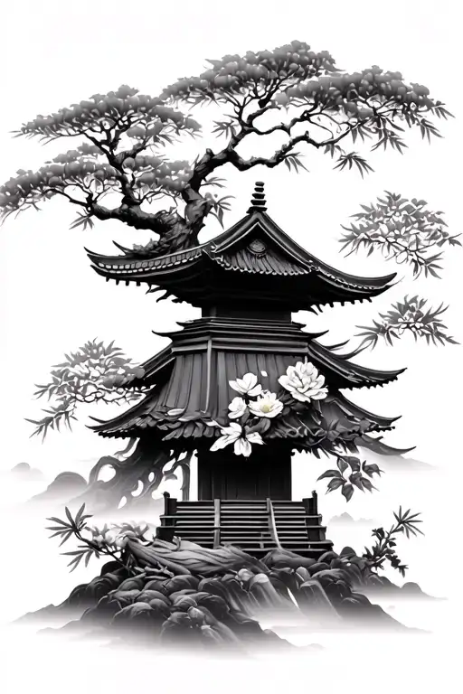 Samurai Bamboo Temple Trees Flowers