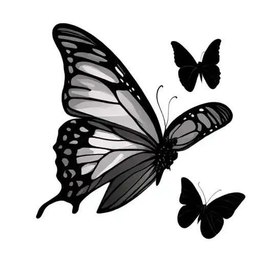 3 Monarc Butterflies Flying Together In Diagonal Line