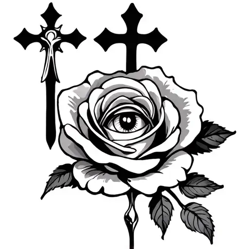Rose And Eye And 3 Crosses