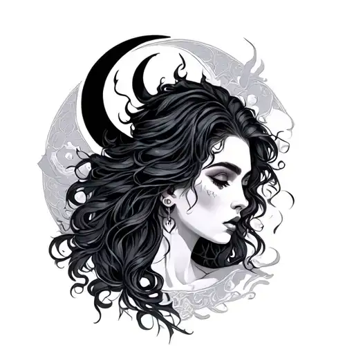 Godess Nyx With Cressent Moon In Her Hair