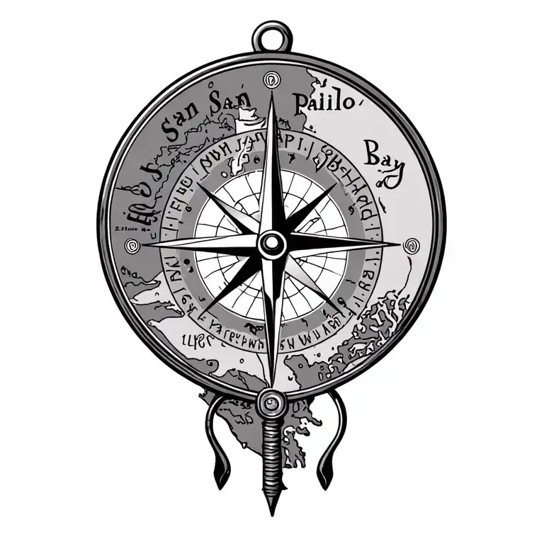 Map Of San Pablo Bay With Compass And Fishing Hook
