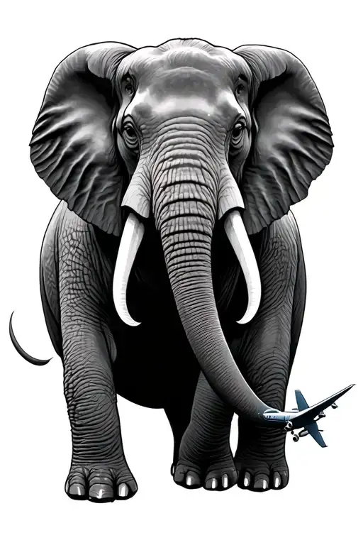 Plane Flying Over A Large Elephant