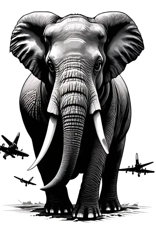 Plane Flying Over A Large Elephant