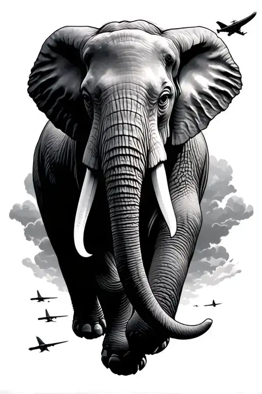 Plane Flying Over A Large Elephant