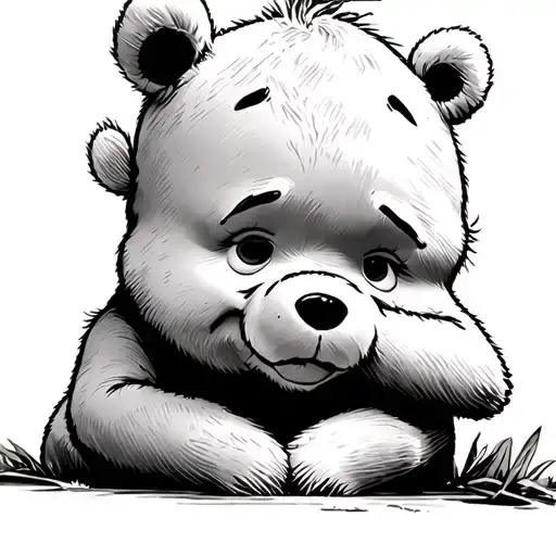 Depressed Winnie The Pooh On A Dark Background