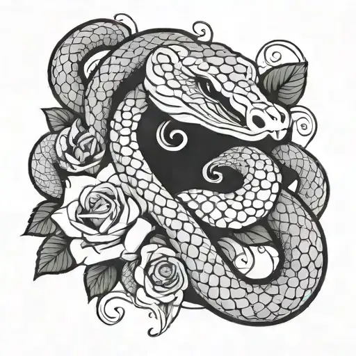 Cobra Wrapped Around Rose