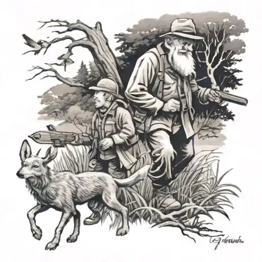 Grandpa And Kid Hunting But Grandpa Is Fading Away