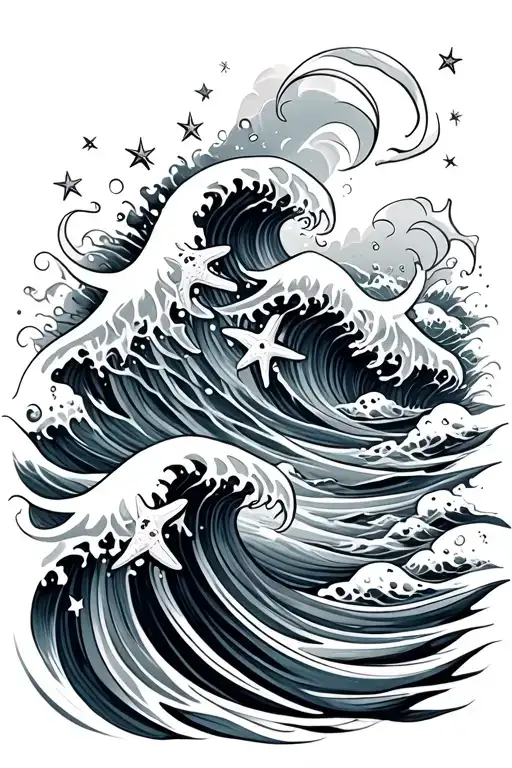 Ocean Waves With Star Fishes