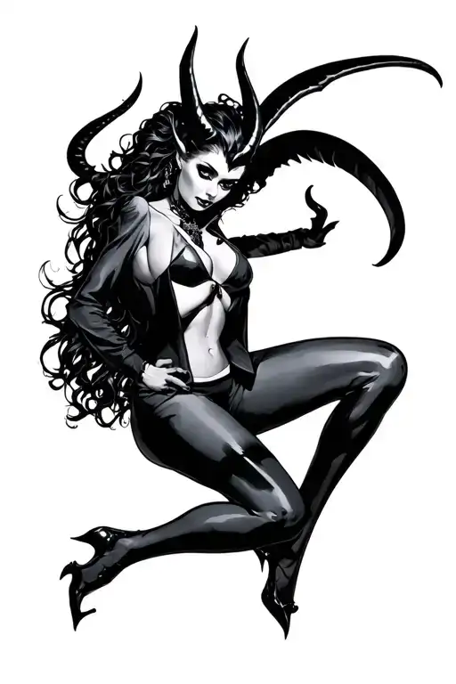 Sexy Female Devil Wears A Suit