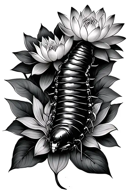 Centipede And Lotus Flower Wrapped Around It