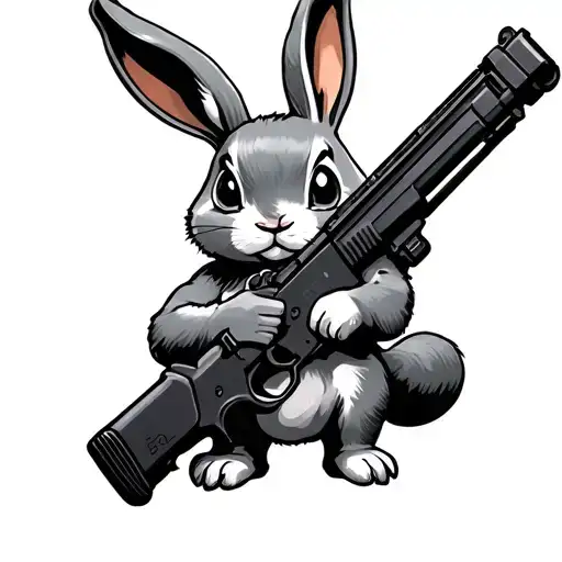 Cute Bunny Holding A Large Gun