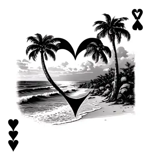 Beach With Palm Trees Showed In A Playing Card Of A Heart Ace
