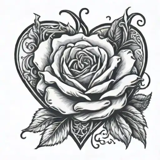 Love Heart Tattoo With A Rose And The Letter N Prominantly Inside The Heart