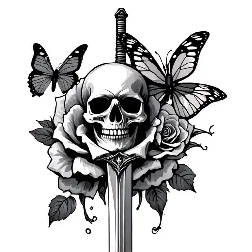Skull Rose Sword Butterflies Calfs