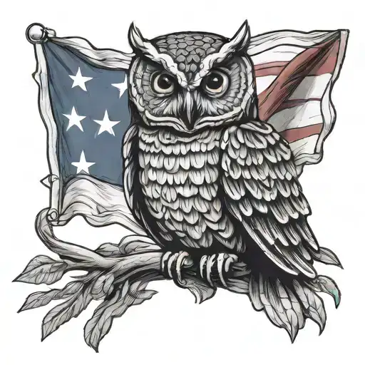 Owl Holding A Puerto Rican Flag Wrapped
