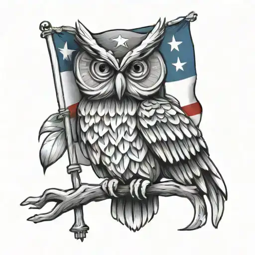Owl Holding A Puerto Rican Flag Wrapped Loosely