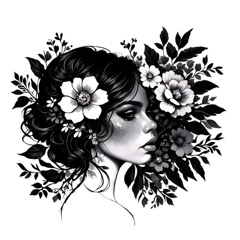 Feminine Silhouette With Flowers