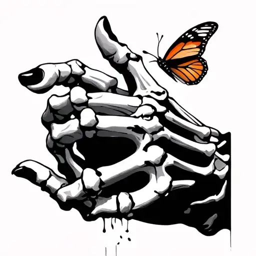 Skeleton Hand With Skin Growing Back With Butterfly On Finger