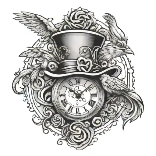 Mad Hatter And Phoenix Bird Pocket Watch