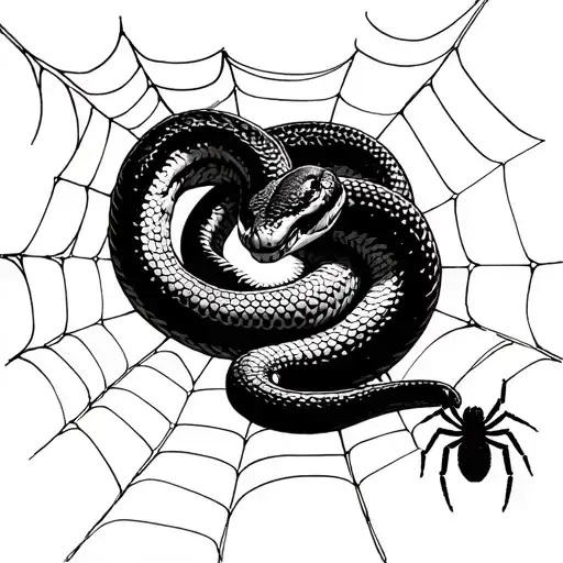 A Snake Shedding Its Skin Near A Web With A Spider At The Center