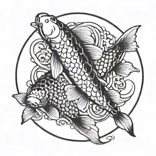 Koi Fish Swimming In A Circle With Some Water Details