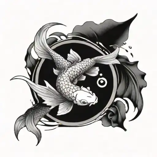 Koi Fish Swimming Arounnd In A Circle With Some Water Details