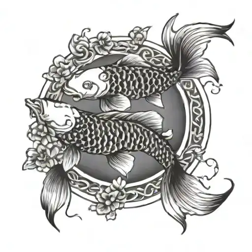 Koi Fish Swimming Around In A Circle With Some Water Details