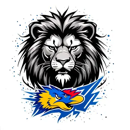 Front Lion Head With Kansas Jayhawks Colors And Nuggets Logo Abstract