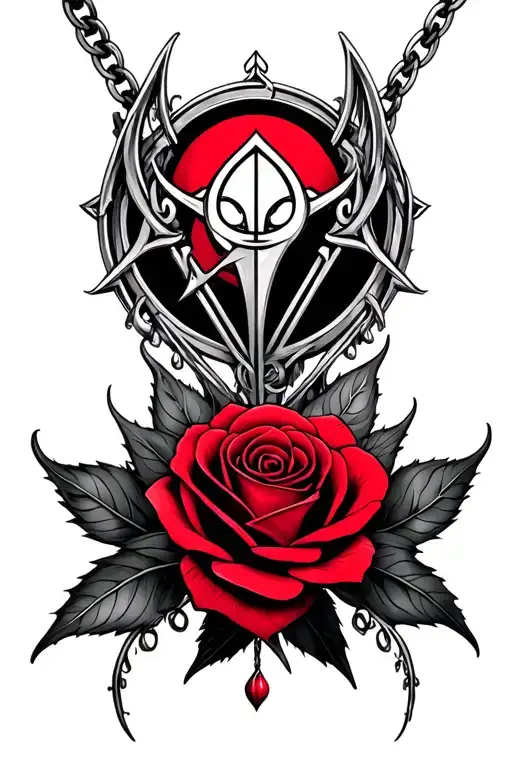 Lucifer Sigil Necklace Wrapped With Red Rose