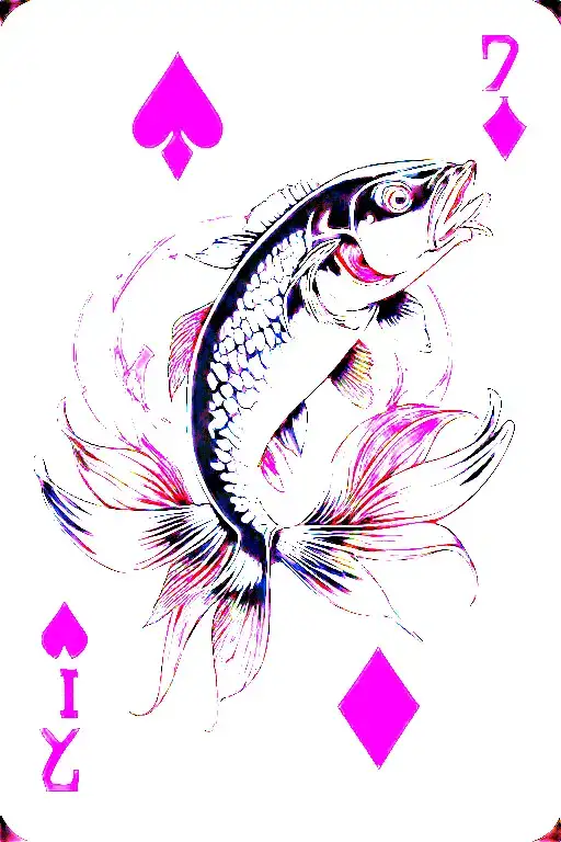 A Cyberpunk Ace Card With A Black And Red Carp