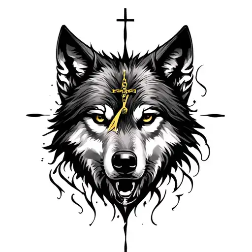 Wolf Face Clock Cross