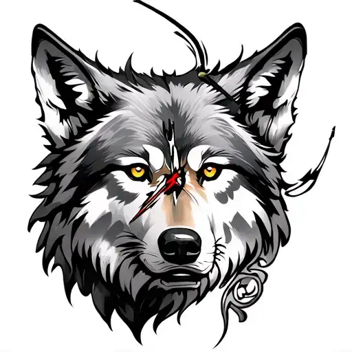 Wolf Face Clock Around The Wolf Head