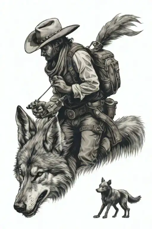 Cowboy Standing Off With Evil Wolf