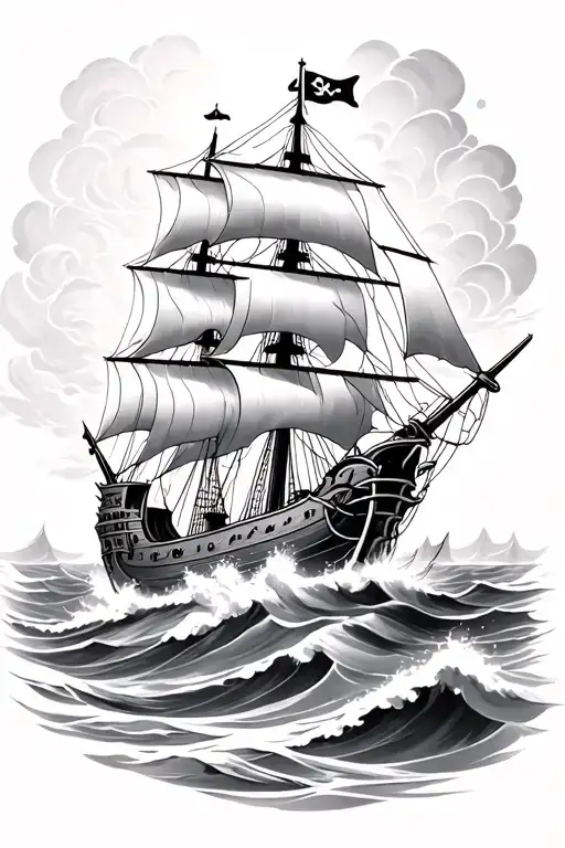 God With Pirate Ship Sailing Through Stormy