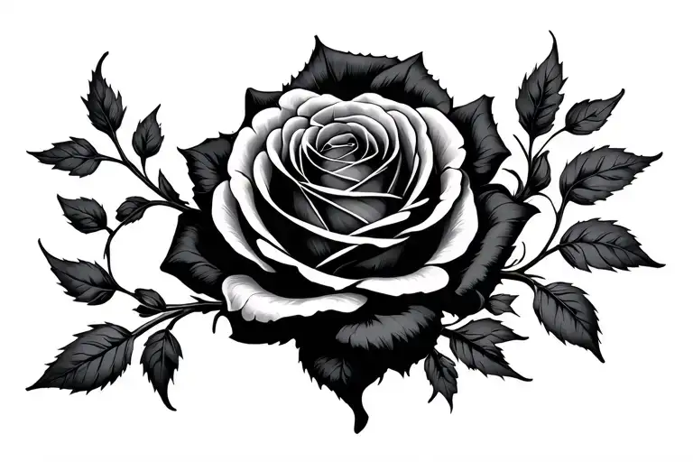 Black Rose With Vines Growing