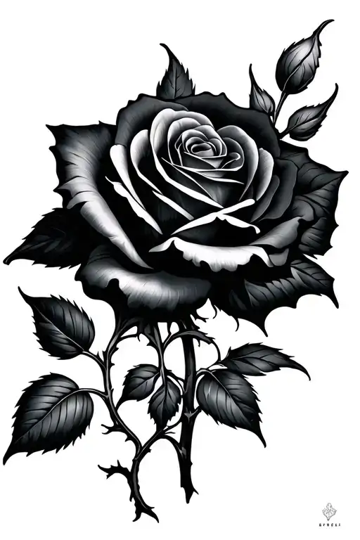 Black Rose With Vines Growing