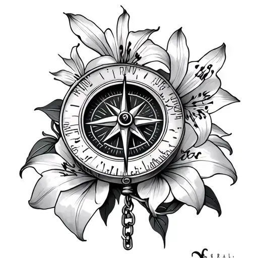 Lilys With Compass With Chain And Map