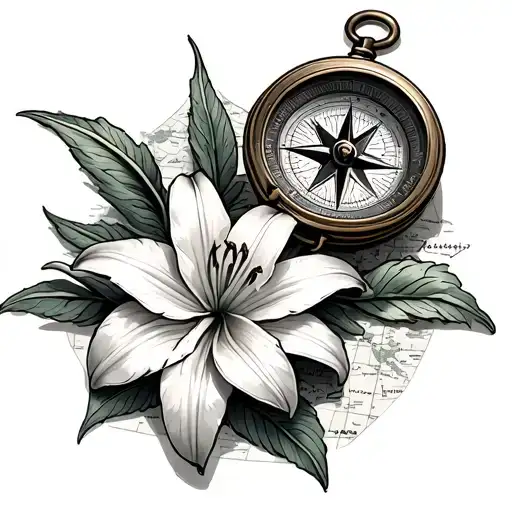 Lilys With Compass With Chain From Top And Map