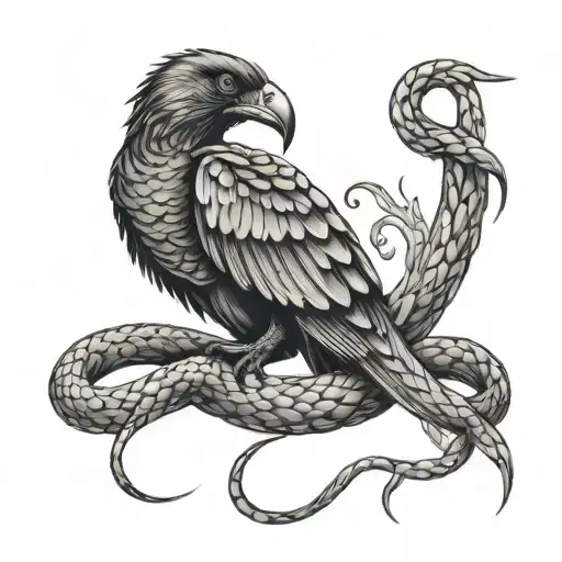 Snake And Crow The Snake Is Tangled Around The Crow Snake Looking From The Bottom Up To The Crow